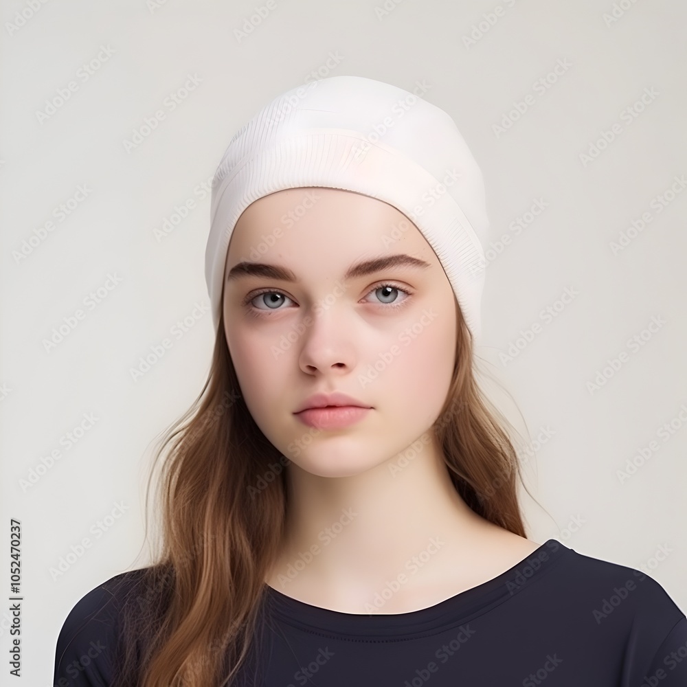 Sick Woman Touching Forehead with Fever Reduction Pad in Natural Lighting Sick Woman Touching Forehead with Fever Reduction Pad in Natural Lighting