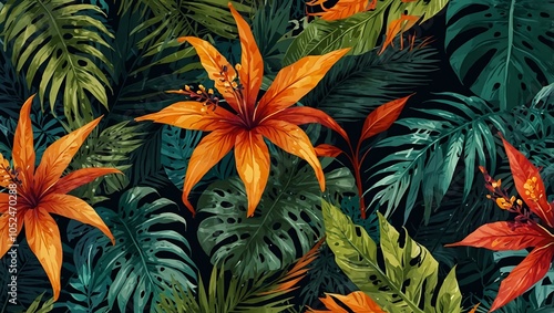 Abstract tropical foliage pattern for summer dress fabric.