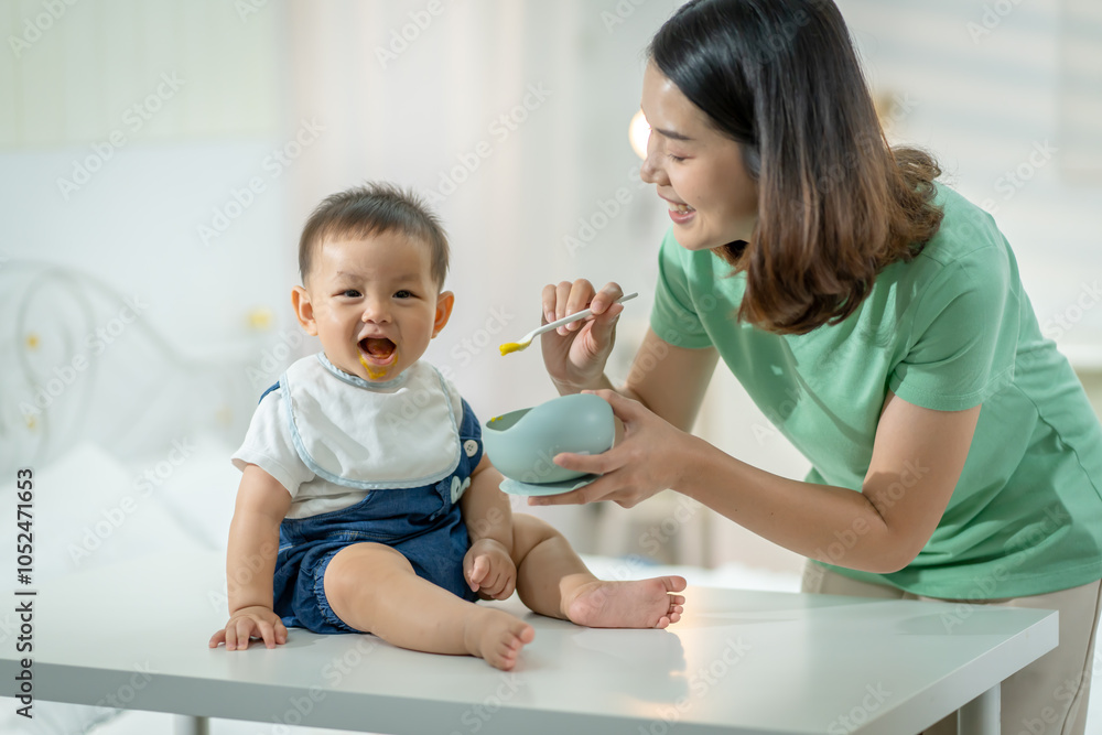 Asian baby and woman doing lifestyle activities together at home. Asian baby and woman doing lifestyle activities together at home.
