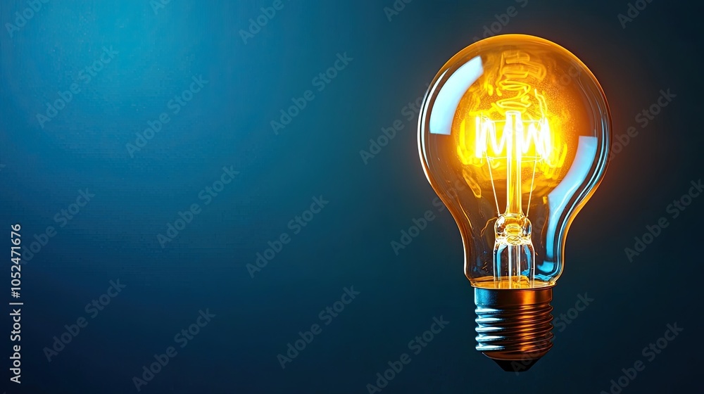 Glowing light bulb on a blue background, symbolizing innovation and creativity. Glowing light bulb on a blue background, symbolizing innovation and creativity.