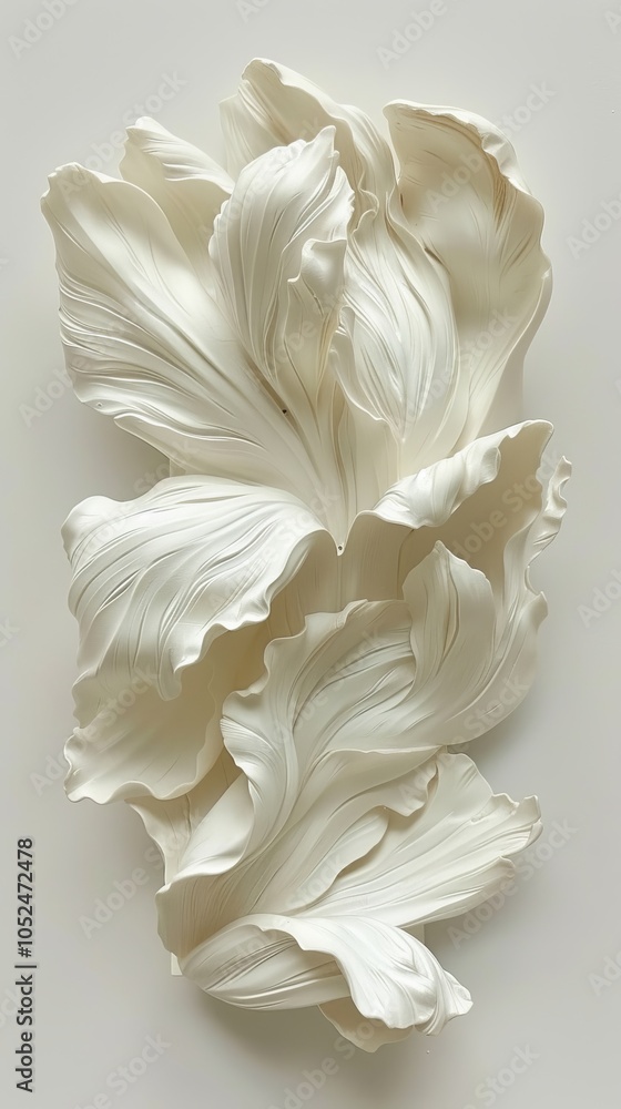 Obraz premium Elegant white bas-relief of swirling floral patterns, fluid beauty and grace of nature in modern sculptural form