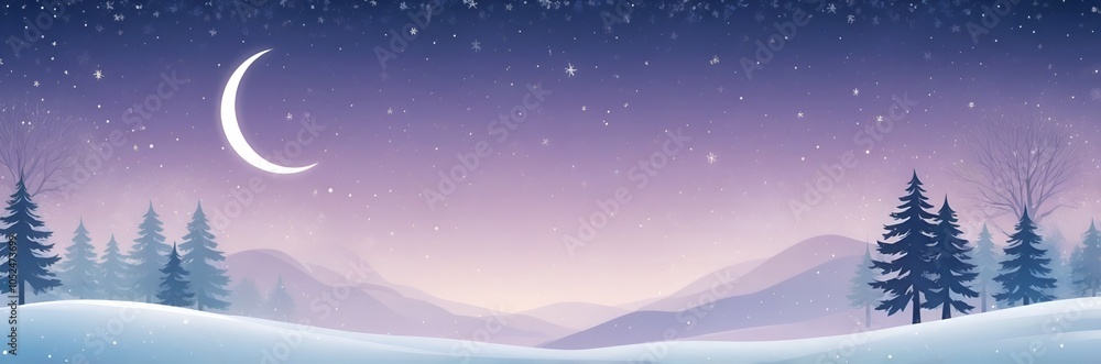 Fototapeta premium Christmas winter purple night background with moon
