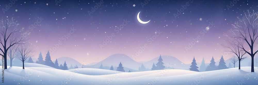 Obraz premium Christmas winter purple night background with moon