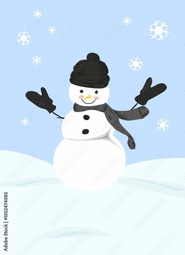 snowman in the snow and blue sky snowman in the snow and blue sky