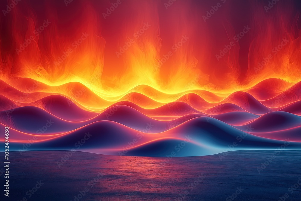 Obraz premium Fiery waves over ocean horizon at sunset capture stunning natural beauty