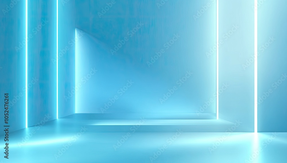Abstract blue background with glowing lines for product presentation, empty space for text or product display, blue studio room Abstract blue background with glowing lines for product presentation, empty space for text or product display, blue studio room