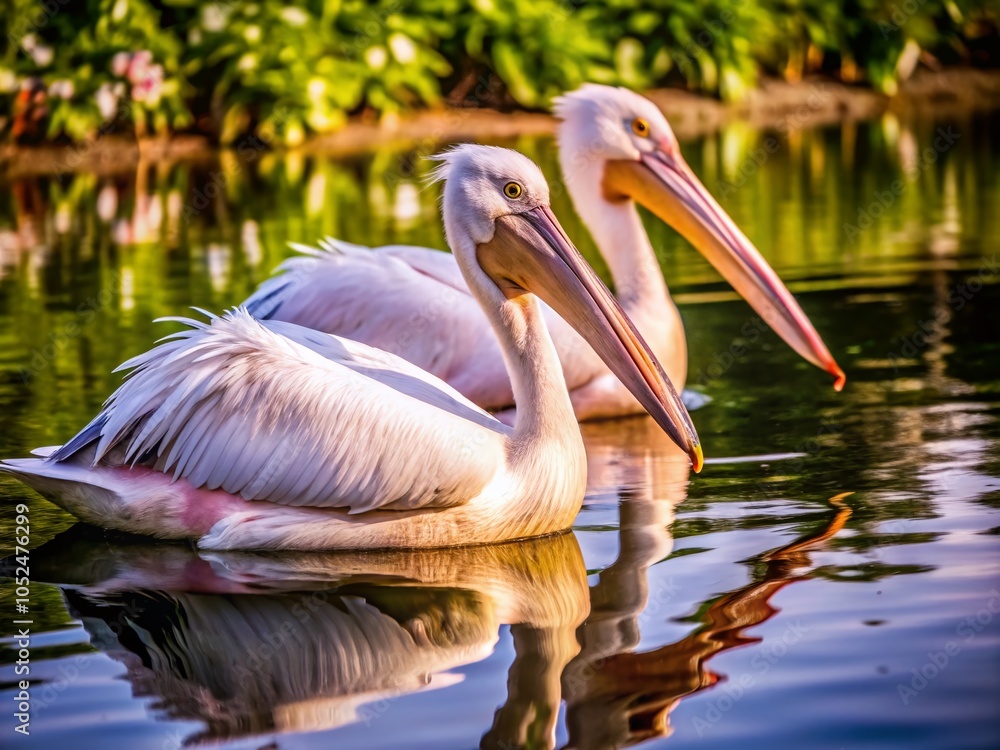 Serene Scene of Two White Pelicans in Calm Waters - Nature Photography Serene Scene of Two White Pelicans in Calm Waters - Nature Photography