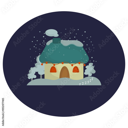 Snowy house in winter.Vector New Year illustration