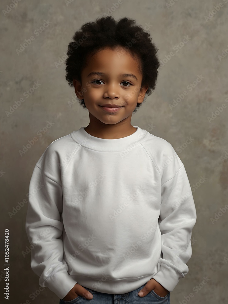 Child in a standing white sweatshirt. Child in a standing white sweatshirt.