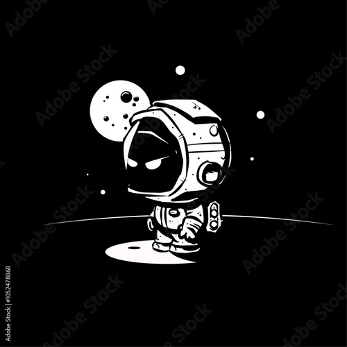 Astronaute en colère qui semble s'être trompé de destination. La lune en arrière plan.
