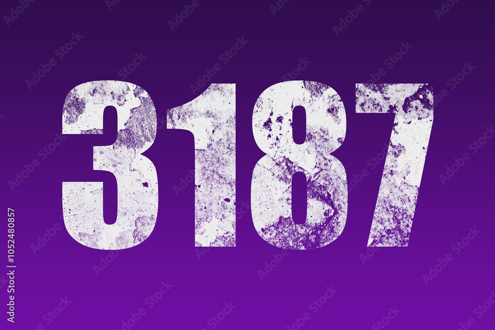 flat white grunge number of 3187 on purple background. flat white grunge number of 3187 on purple background.