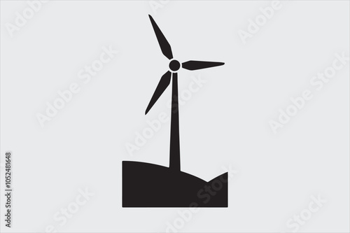 Black and white silhouette of two wind turbines.