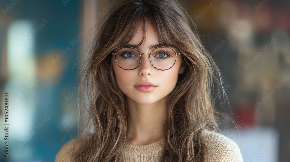 A young woman with glasses poses in a cozy indoor setting during daylight, showcasing her natural beauty and casual style A young woman with glasses poses in a cozy indoor setting during daylight, showcasing her natural beauty and casual style