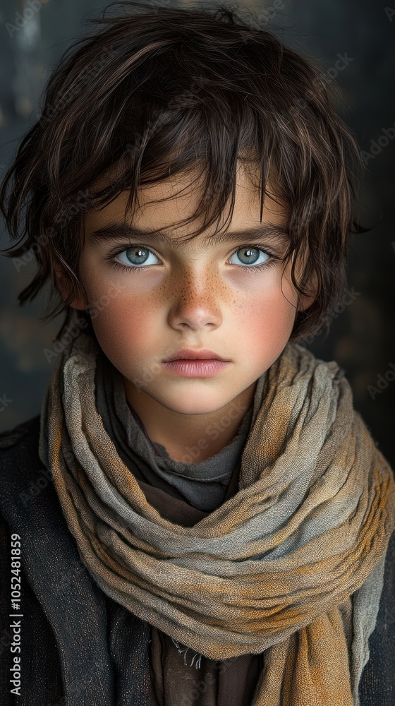 Portrait of a Young Boy with Freckles and a Scarf Portrait of a Young Boy with Freckles and a Scarf