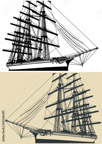 Sailing ship close up illustrations