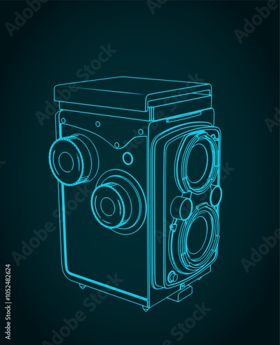 Twin-lens reflex vintage camera illustration