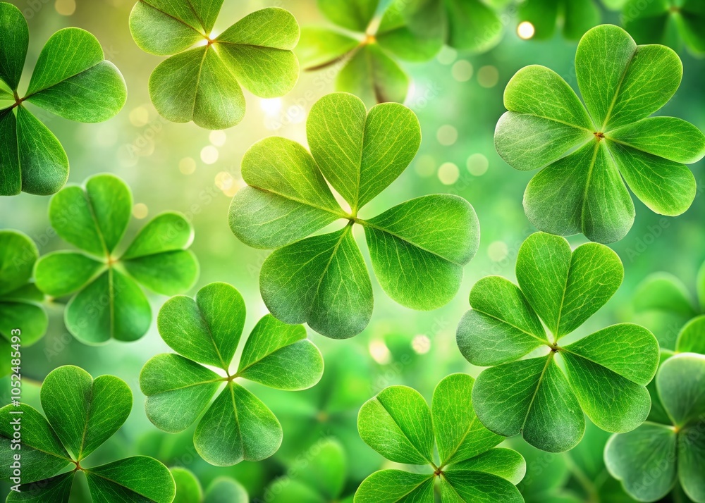 St Patrick's Day Irregular Pattern of Green Clover Leaves on Light Green Background for Festive Celebrations St Patrick's Day Irregular Pattern of Green Clover Leaves on Light Green Background for Festive Celebrations