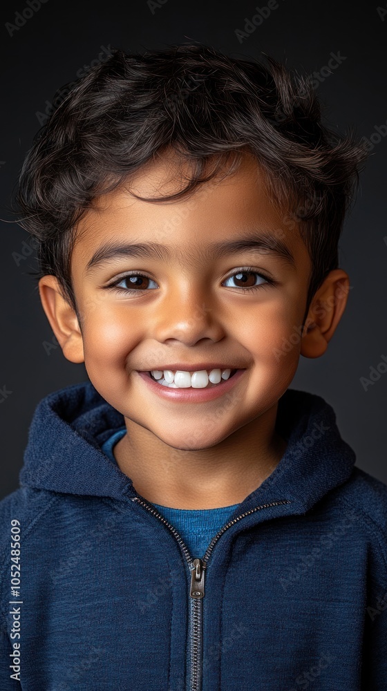 Portrait of a smiling young boy wearing a blue hoodie Portrait of a smiling young boy wearing a blue hoodie