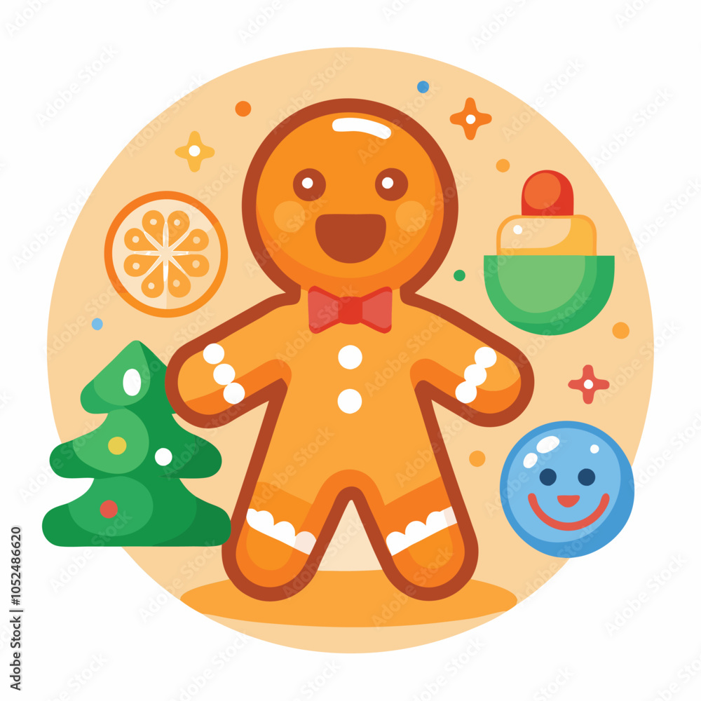 Obraz premium Smiling gingerbread man in a festive setting.