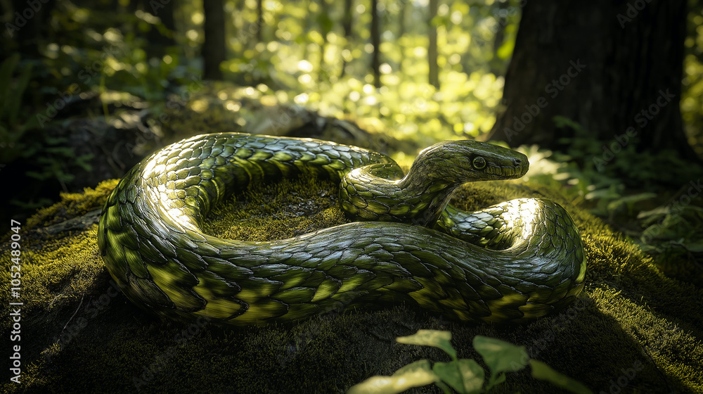 2025 is the Year of the Green Wooden Snake. Intricately Carved Green Wooden Snake in Lush Forest – Detailed Scales and Realistic Wood Texture in Natural Leafy Surroundings with Playful Lighting Effect 2025 is the Year of the Green Wooden Snake. Intricately Carved Green Wooden Snake in Lush Forest – Detailed Scales and Realistic Wood Texture in Natural Leafy Surroundings with Playful Lighting Effect