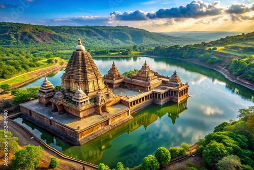 Stunning HDR View of Palasdeo Temple Near Ujani Dam in Maharashtra, India - Scenic Landscape Photography photo