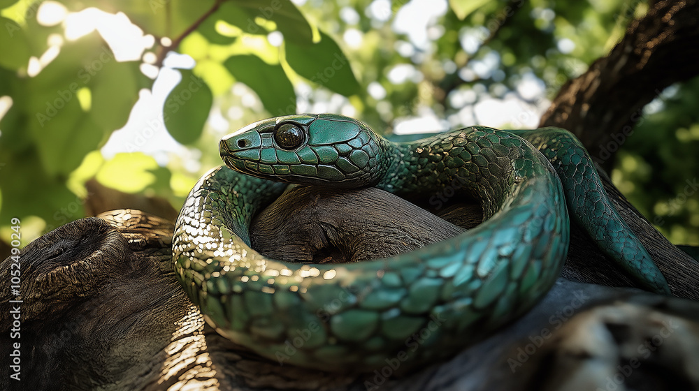 2025 is the Year of the Green Wooden Snake. Intricately Carved Green Wooden Snake in Lush Forest – Detailed Scales and Realistic Wood Texture in Natural Leafy Surroundings with Playful Lighting Effect 2025 is the Year of the Green Wooden Snake. Intricately Carved Green Wooden Snake in Lush Forest – Detailed Scales and Realistic Wood Texture in Natural Leafy Surroundings with Playful Lighting Effect