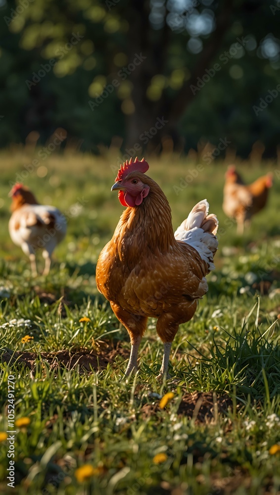 Fototapeta premium Free-range chicken in the meadow