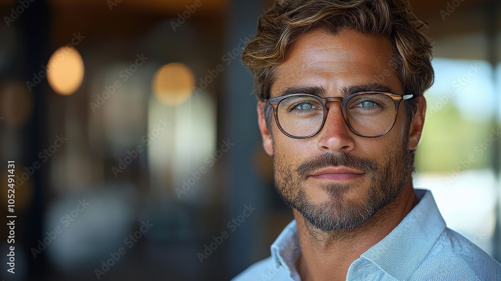 Professional man with stylish glasses and a confident expression in a modern indoor setting during the day Professional man with stylish glasses and a confident expression in a modern indoor setting during the day