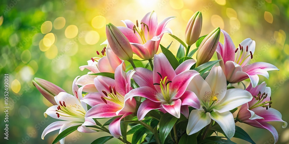 Stunning Pink and White Lily Bouquet with Fresh Greenery for Floral Decor and Arrangements Stunning Pink and White Lily Bouquet with Fresh Greenery for Floral Decor and Arrangements
