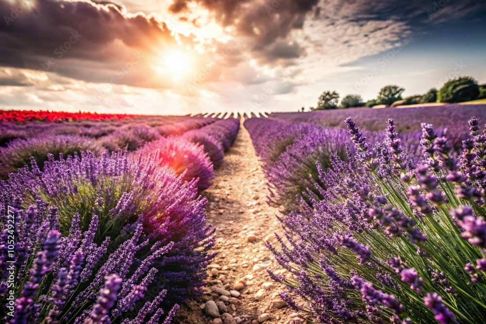 Fototapeta premium Stunning Purple Lavender Flowers in Bloom with Copy Space for Text and Design Use