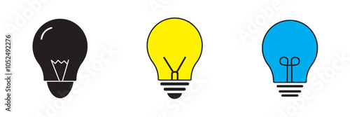 Light bulb icon set. Idea icon. Lamp concept. Light bulb, isolated in modern outline, flat, and colored design. Vector illustration