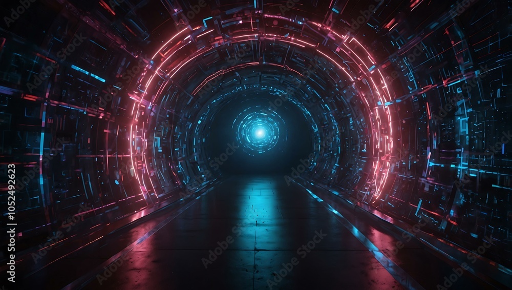 Glowing digital tunnel with lights and patterns. Glowing digital tunnel with lights and patterns.