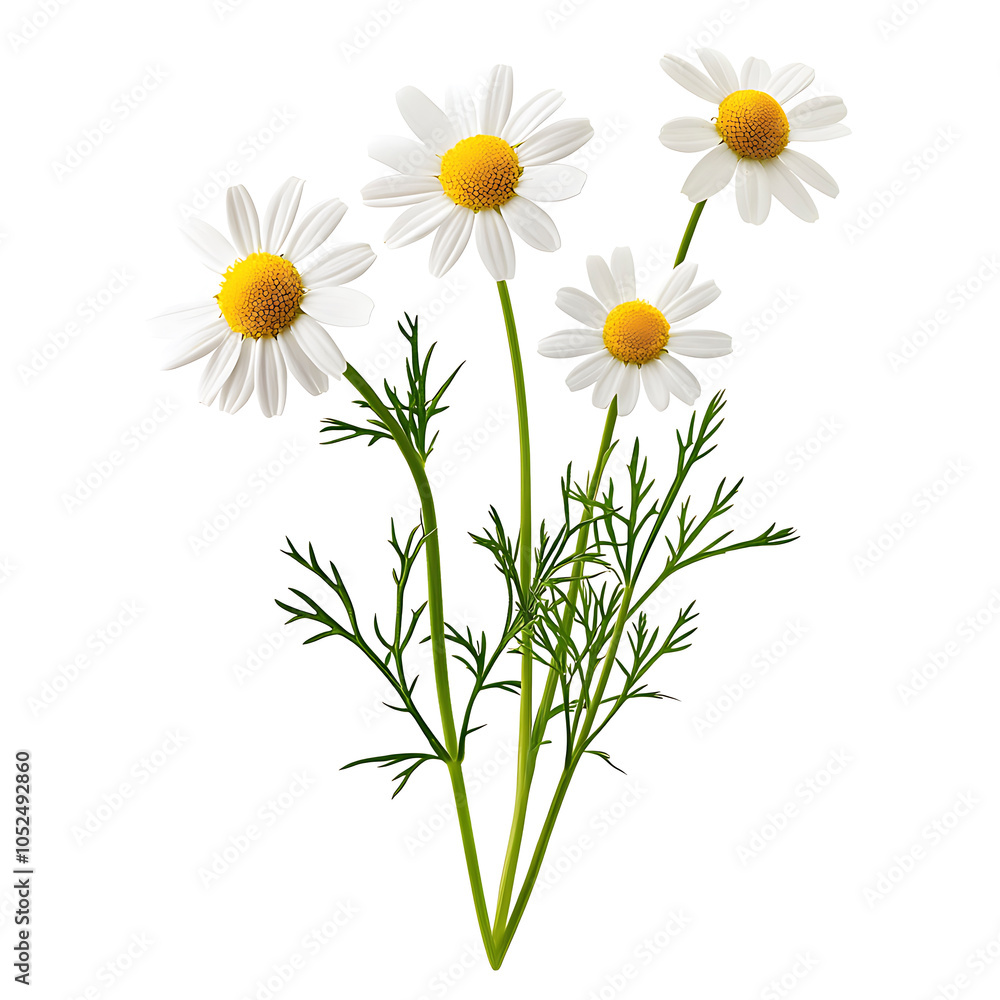 Obraz premium Pure Chamomile Blossoms Isolated Against Crisp White Background