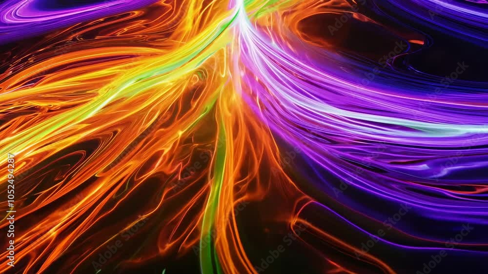 Plasma flowing in vibrant neon streaks across a reflective surface Plasma flowing in vibrant neon streaks across a reflective surface