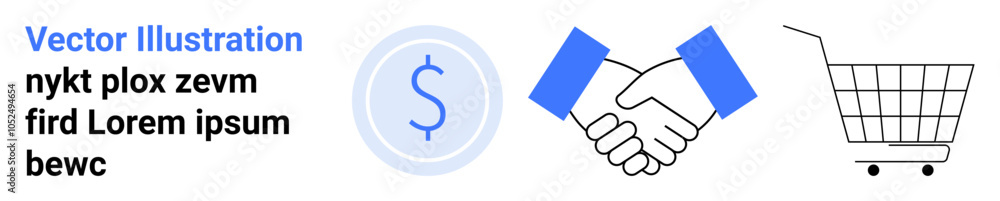 Dollar symbol, handshake, and shopping cart symbolize business, finance, partnership and shopping. Ideal for e-commerce, finance, marketing, partnership, negotiation. Banner for landing page Dollar symbol, handshake, and shopping cart symbolize business, finance, partnership and shopping. Ideal for e-commerce, finance, marketing, partnership, negotiation. Banner for landing page