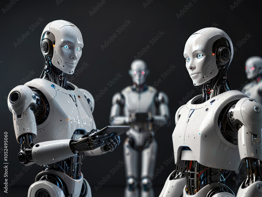 Collection of Ai robot using tablet isolate on white bacground Collection of Ai robot using tablet isolate on white bacground