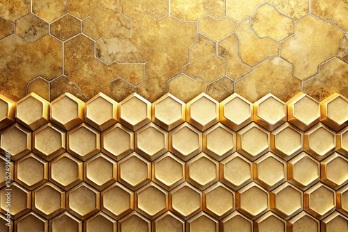 Stylish Hexagon Tile Border on Elegant Gold Background for Interior Design Inspiration