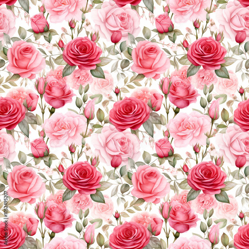 Vintage Roses and Foliage Seamless Floral Pattern. Pattern for wallpaper, background, print on fabric and paper.