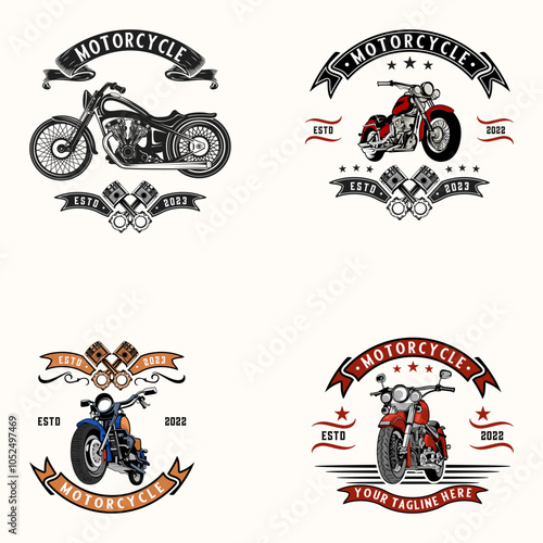 Modern vintage motorcycle logo set on white background. Vintage sports motorcycle design elements.