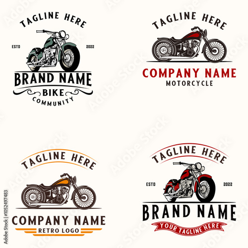 Modern vintage motorcycle logo set on white background. Vintage sports motorcycle design elements.