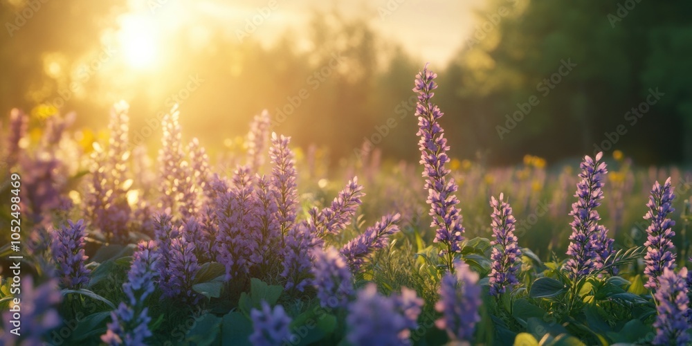 Serene Meadow with Purple Flowers Serene Meadow with Purple Flowers