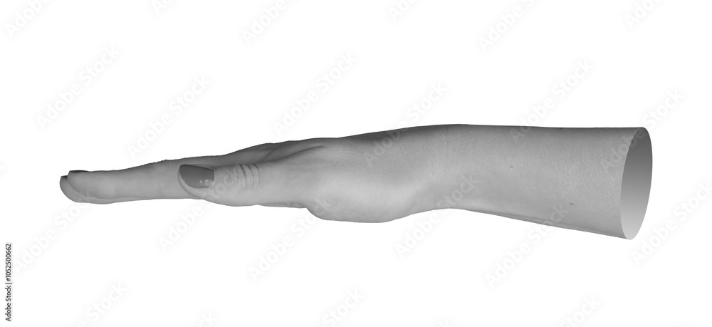 female hand, fingers indicating a level or limitation. Isolated on a ...