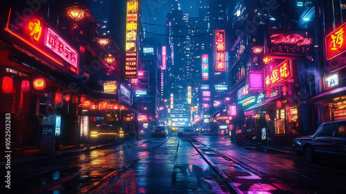 Wallpaper Mural Futuristic Neon Cityscape at Night with Vibrant Colors and Urban Energy Torontodigital.ca