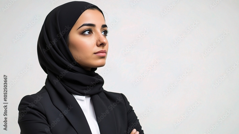Confident Woman in Hijab Against Neutral Background Confident Woman in Hijab Against Neutral Background