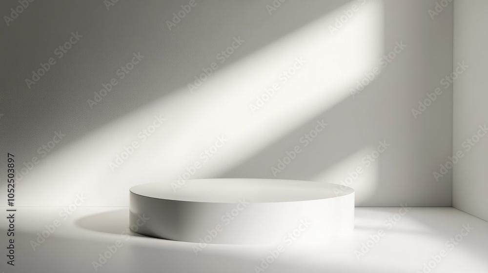 Minimalist white pedestal bathed in soft light perfect for product display or artistic showcase Minimalist white pedestal bathed in soft light perfect for product display or artistic showcase