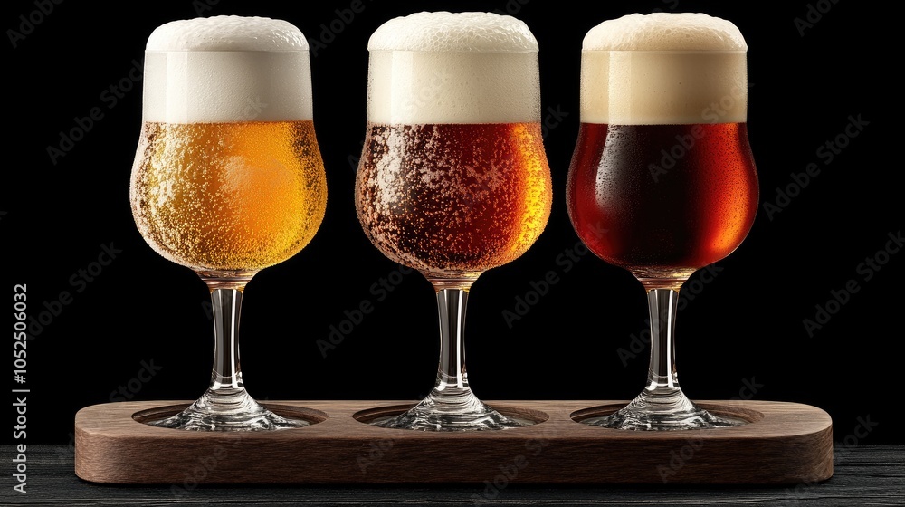 Three Glasses of Beer on a Wooden Tray Three Glasses of Beer on a Wooden Tray