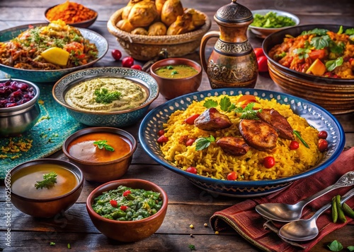 Traditional Muslim Food Delights with Bokeh Effect for Culinary Inspiration