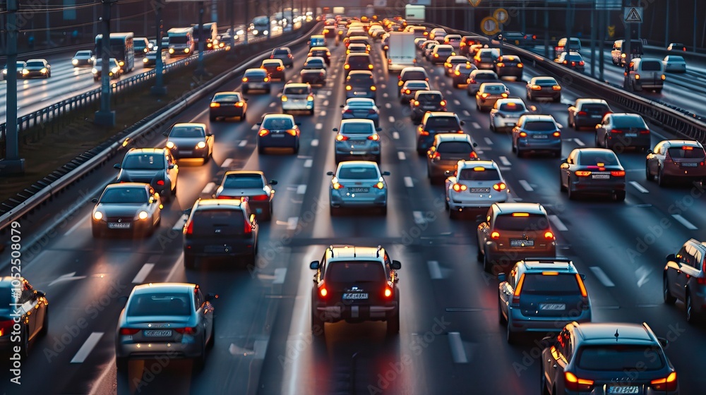 heavy traffic moving at speed on mountain road heavy traffic moving at speed on mountain road
