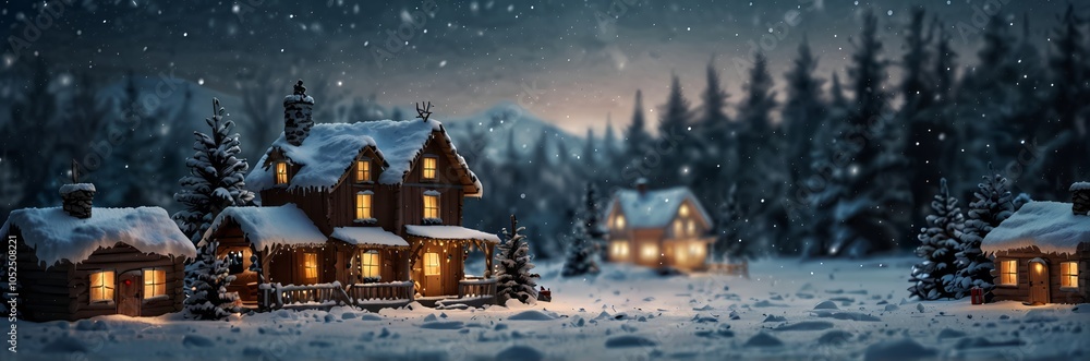 Fototapeta premium Christmas winter night background of village