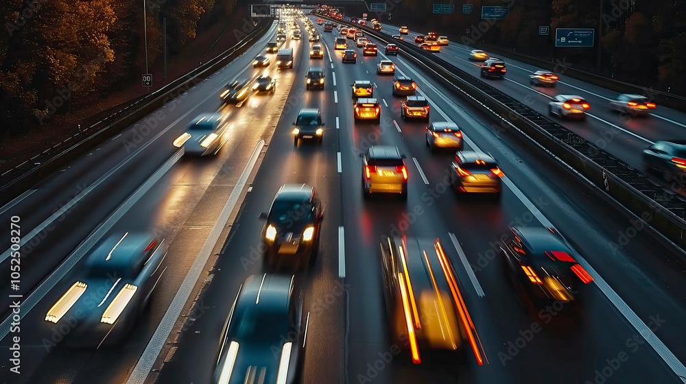 heavy traffic moving at speed on mountain road heavy traffic moving at speed on mountain road